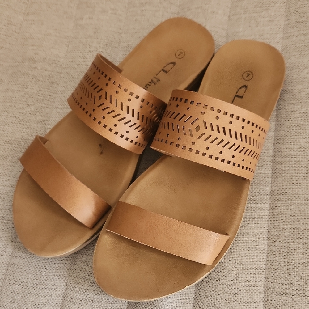 Brown Leather Slide Sandals